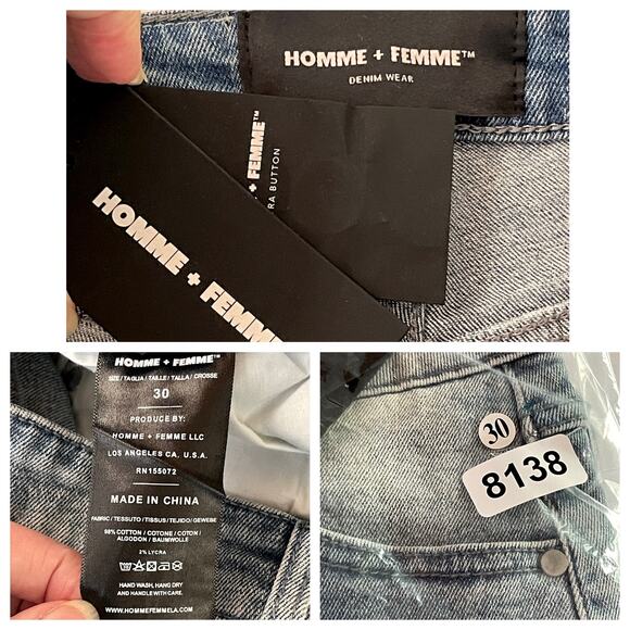 Homme + Femme NEW Mens Hand Painted Logo Distressed Jean Shorts Sz 30 Blue - Picture 10 of 10